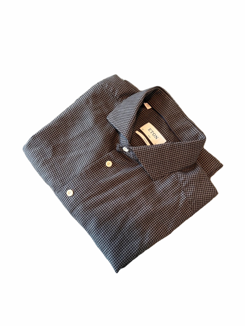 Eton Navy Micro-Check Men's Dress Shirt Neck 17 1/2 Merino Wool